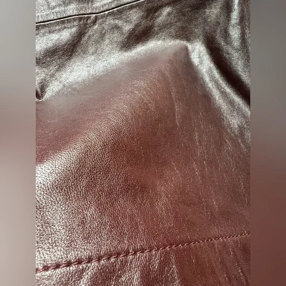 NEW COACH Espresso Lamb Leather Mahogany Snap Front Slit Midi Belt Skirt sz 0 - Picture 14 of 15